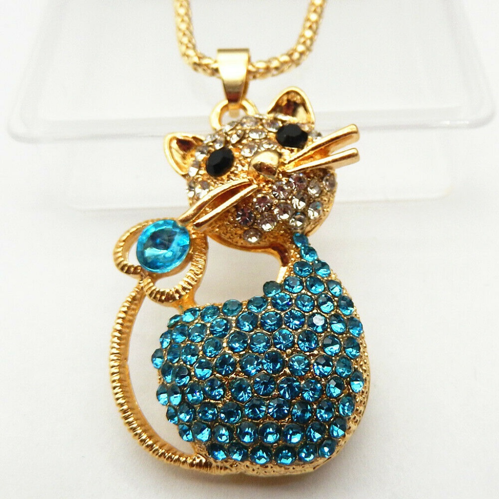 Blue Rhinestone Cat Heart Tail Nwt-